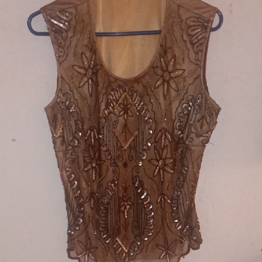Embellished Brown Sleeveless Top